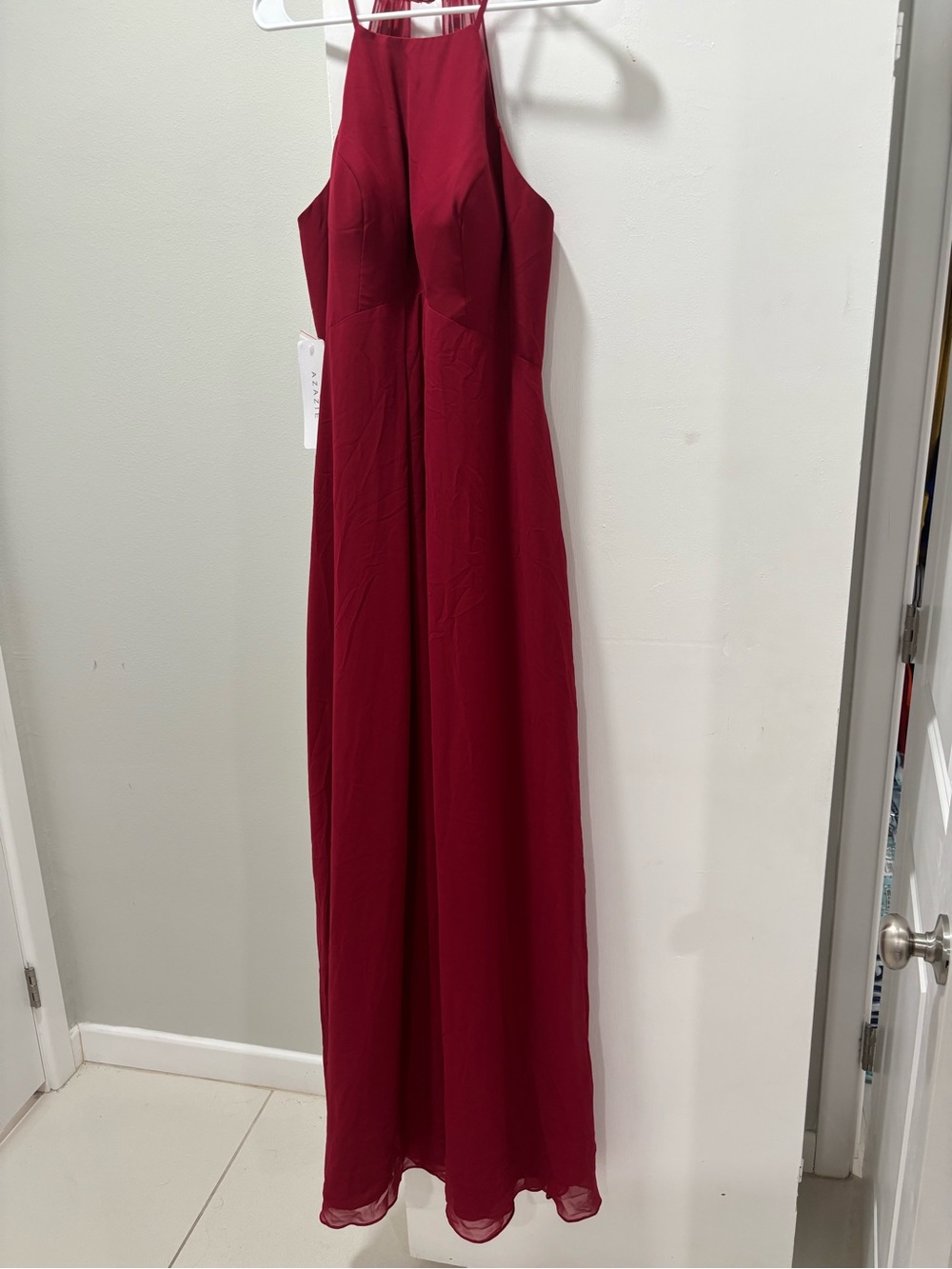 Azazie Sleeveless Halter Maxi Dress - Burgundy